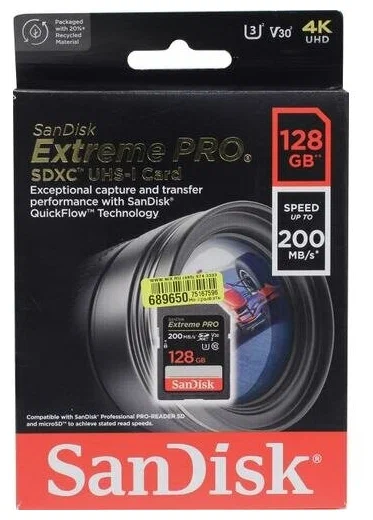 Карта памяти SanDisk SDXC 128 ГБ Class 10, V30, UHS-I U3, 1 шт., черный фото в интернет-магазине flywares.ru