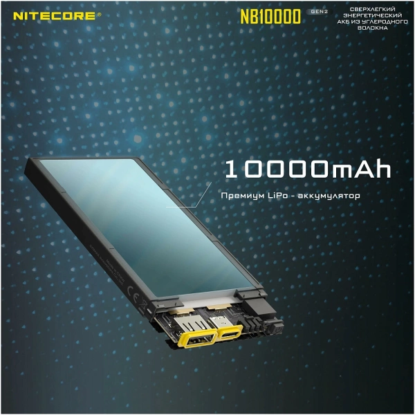 Расширенный аккум. блок NITECORE NB10000 Power Bank (Черный) фото в интернет-магазине flywares.ru