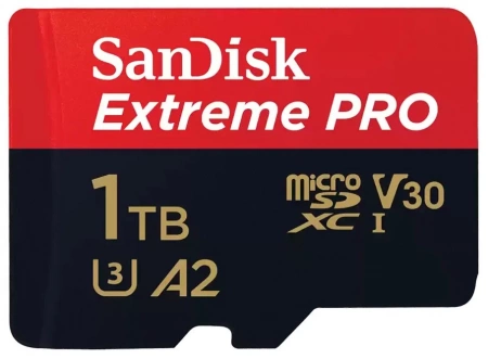 Карта памяти SANDISK Extreme Pro 1Tb micro SDXC UHS-I U3 V30 A2 + ADP (200/140 MB/s) SDSQXCD-1T00-GN6MA фото в интернет-магазине flywares.ru