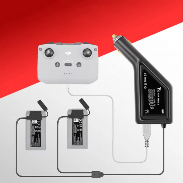 Автомобильное зарядное устройство для 2 аккумуляторов и пульта DJI Mini 2 / Mini SE / Mini 2 SE (YX) фото в интернет-магазине flywares.ru