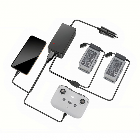 Автомобильное зарядное устройство для 2 аккумуляторов и пульта DJI Mavic Air 2 / Air 2S повышенной мощности (2 USB) (YX) фото в интернет-магазине flywares.ru
