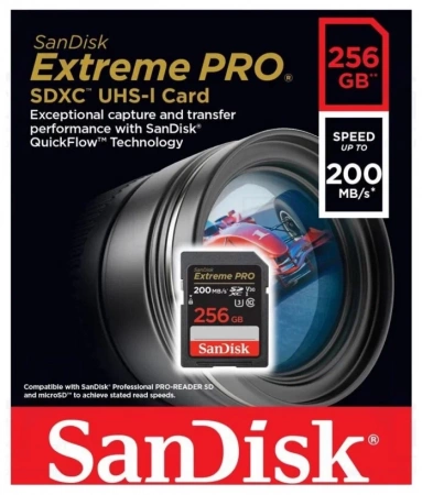 Карта памяти SanDisk SDXC 256GB Extreme Pro UHS-I V30 U3 200/140 MB/s фото в интернет-магазине flywares.ru