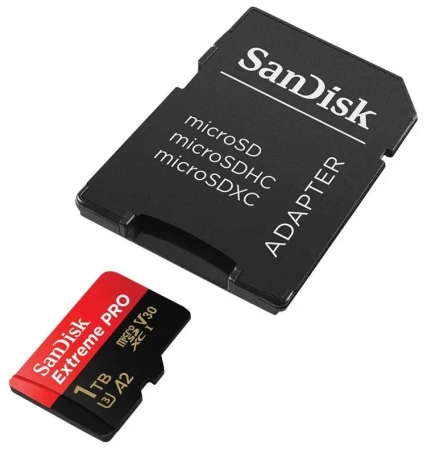 Карта памяти SANDISK Extreme Pro 1Tb micro SDXC UHS-I U3 V30 A2 + ADP (200/140 MB/s) SDSQXCD-1T00-GN6MA фото в интернет-магазине flywares.ru