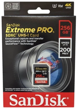 Карта памяти SanDisk SDXC 256GB Extreme Pro UHS-I V30 U3 200/140 MB/s фото в интернет-магазине flywares.ru