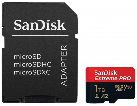 Карта памяти SANDISK Extreme Pro 1Tb micro SDXC UHS-I U3 V30 A2 + ADP (200/140 MB/s) SDSQXCD-1T00-GN6MA фото в интернет-магазине flywares.ru