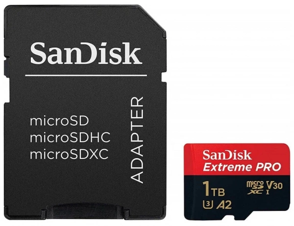 Карта памяти SANDISK Extreme Pro 1Tb micro SDXC UHS-I U3 V30 A2 + ADP (200/140 MB/s) SDSQXCD-1T00-GN6MA фото в интернет-магазине flywares.ru